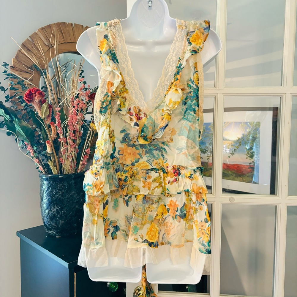By Anthropologie Sleeveless Trailing Ruffle Blouse S NWT - Picture 7 of 16